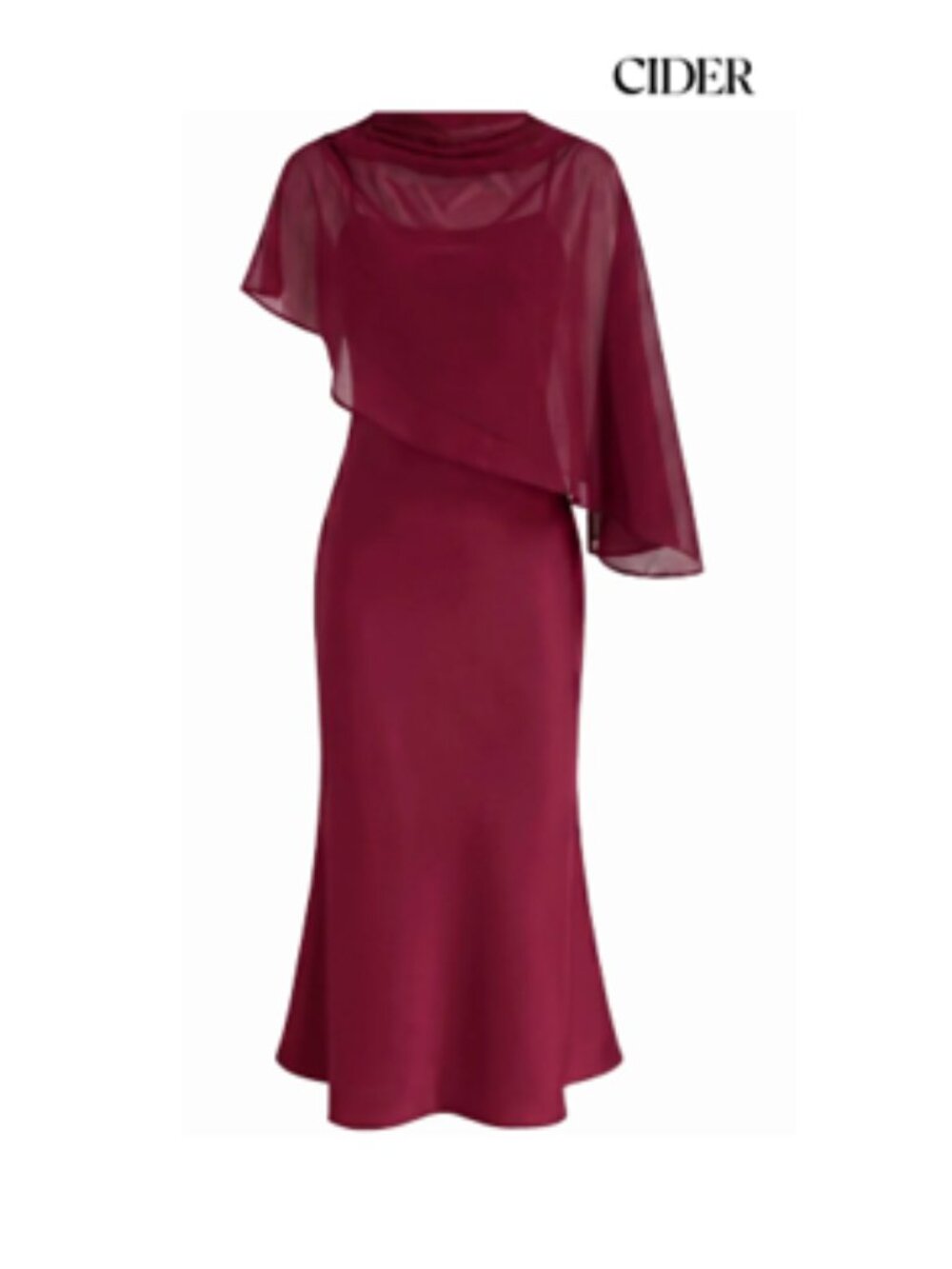 Cider Satin High Neck Cape Sleeve Maxi Dress - NWT - wine, size XS 2
